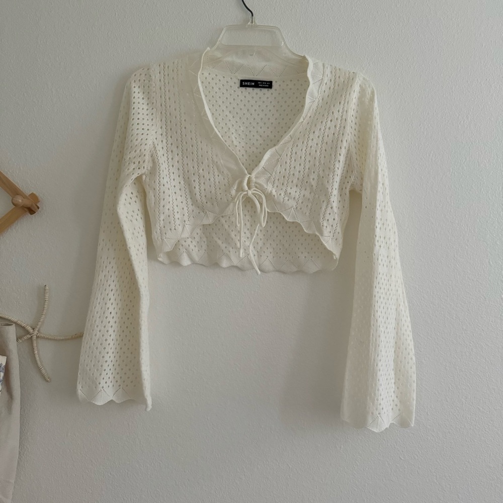 White Crochet Knit Long Sleeve Top